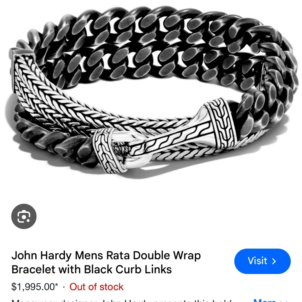 John Hardy Mens Rata Double Wrap Bracelet with Black Curb Links